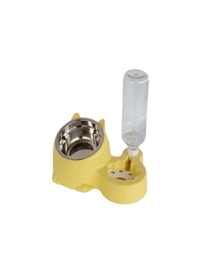 misu Feeding Bowl Drink Bottle pet Water Food Combo tilt Tray Stand Base Feeder Dispenser Holder pet Dish Refill Automatic Clean Smooth Storage Container Setup Easy Yellow - Image 2